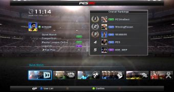 The online interface in PES 2012