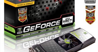 POV/TGT GeForce GTX 590 Ultra Charged factory overclocked graphics card