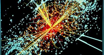 Rendition of a proton-proton collision inside a LHC detector