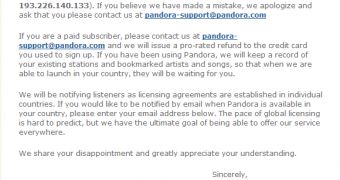 The letter on the pandora.com homepage