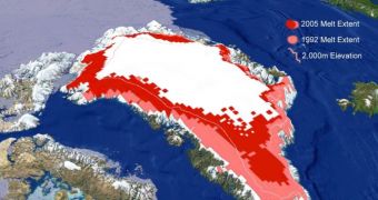 Greenland's melting extent by 2005