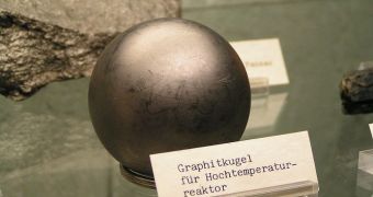 A graphite "pebble" used to store enriched uranium fuel