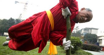 A 106-year-old man practicing martial arts in China