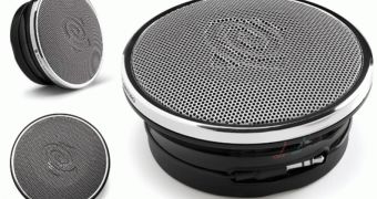 24 hours uptime, portable, rugged, 360-degree sound. Orbit. From Altec Lansing