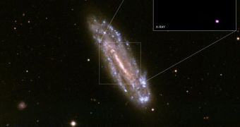 NGC 4178 in visible light and the X-ray sources found in the galaxy, the center one is the supermassive black hole