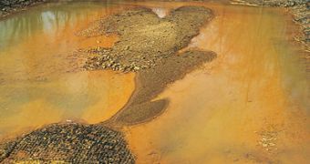 Devastation from coal mining - iron hydroxide precipitate (orange) in a Missouri stream receiving acid drainage from surface coal mining facilities