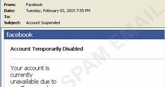 Fake email alerting of Facebook account suspension