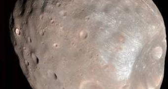 Image of Mars' largest moon, Phobos, taken on the 23rd of March, with the HiRISE camera on board the MRO