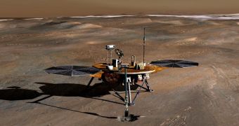 Artistic impression of the Phoenix Mars Lander on the surface of the Red Planet