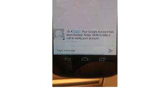 Mobile spam message warns of hacked Google accounts