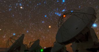 ESO image of ALMA backdropped by the night sky