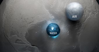 The Earth with its water (center) and air bubbles