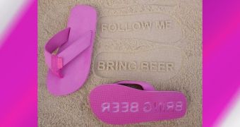 Flip-flops invite strangers to follow you with beer