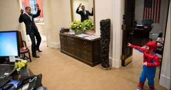 Photo of the Day: President Obama Gets Caught in Spider-Man’s Web