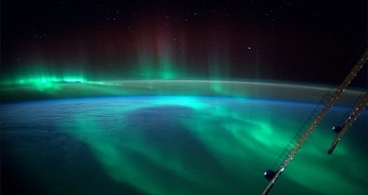 Photo shows the aurora borealis as seen from space