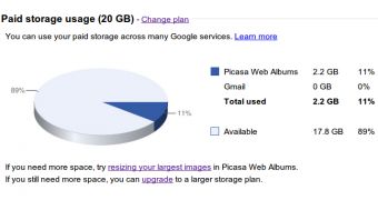 The amount of used storage in Picasa has been recalculated