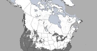Picture shows Canada's and the US' spring snow cover