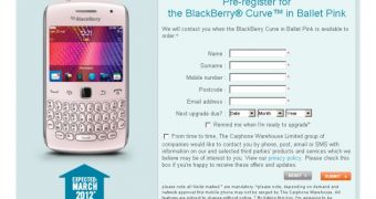 Pink BlackBerry Curve 9360 registration page