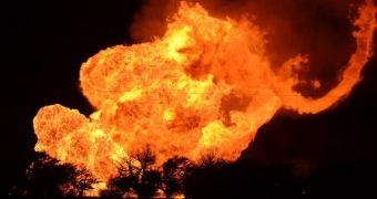 A gas line blast in Oklahoma prompts a fire