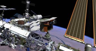 An artist's rendition of the the VASIMR ISS payload mounted on the International Space Station