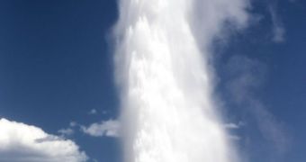 This is Old Faithful, the most renowned geyser in the Yellowstone National Park