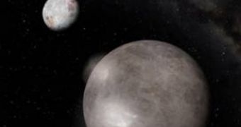 Pluto's moon Charon, depicted here in an artist's conception of it, seems to have liquid trickling out of it.