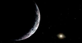 Artist's impression of Eris orbiting the Sun three times farther away than Pluto