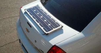 Solar panel installed on a Chevrolet impala used by the Jacksonville police to charge the 12-volt batteries