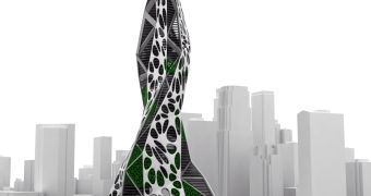 The eco-friendly 'Polyculture Tower,' designed by Connor Nicholas, an architect from Savannah