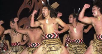 Maori performing Haka, the war dance. Maori represent the Indigenous Polynesian population of New Zealand