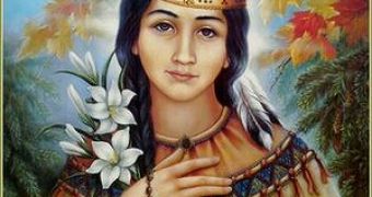 Blessed Kateri is depicted as Lily of the Mohawks
