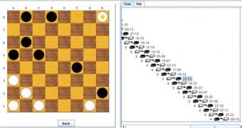This screen shot shows a "tree" of checkers moves that can be used to verify the mathematical claims for the invincibility of the Chinook game-playing program.