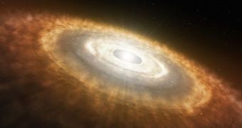 This is an illustration of a protoplanetary disk around a young star