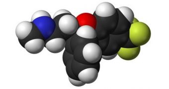 A 3D model showing the structure of fluoxetine