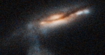 Image of two galaxies interacting during the early life of the universe