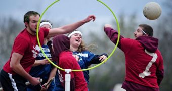 Students play a game of Quidditch