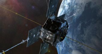 Rendering of the Van Allen Probes in Earth's orbit