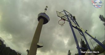 Trick shot from tower could break world record