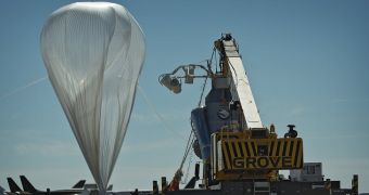 The balloon being inflated next to the capsue, before the launch was aborted
