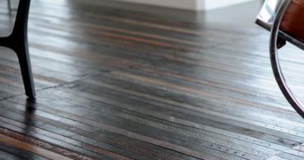 Green flooring manufactured by a UK-based company using recycled leather belts