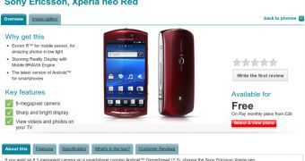 Red Sony Ericsson Xperia neo at Vodafone UK
