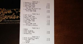 Olive garden receipt could be fake, Redditors say