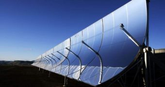 The parabolic troughs SkyFuel built on its new solar power plant