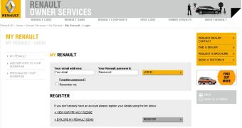 A Renault UK registering page
