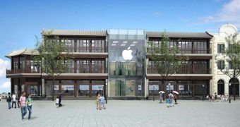 A rendering of Apple's upcoming Beijing store