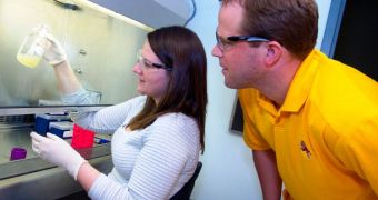 Rebekah McKenna, chemical engineering doctoral student, and David Nielsen, assistant professor of chemical engineering, are working on more sustainable ways to produce a chemical used to make many of our most common products.
