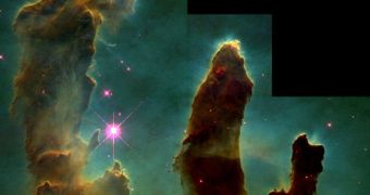 The famous picture of the Pillars of Creation, taken by Hubble in 1995