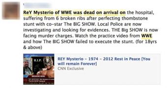 Rey Mysterio death hoax on Facebook