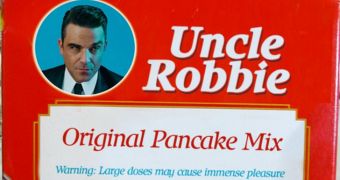 Robbie Williams reveals mock ad for own brand of pancake mix, "Uncle Robbie"