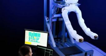 NASA’s Robonaut 2 is shown with the newly developed climbing legs, designed to give the robot mobility in zero gravity